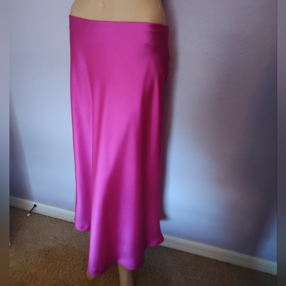 Vibrant Fushia Silky Satiny Skirt